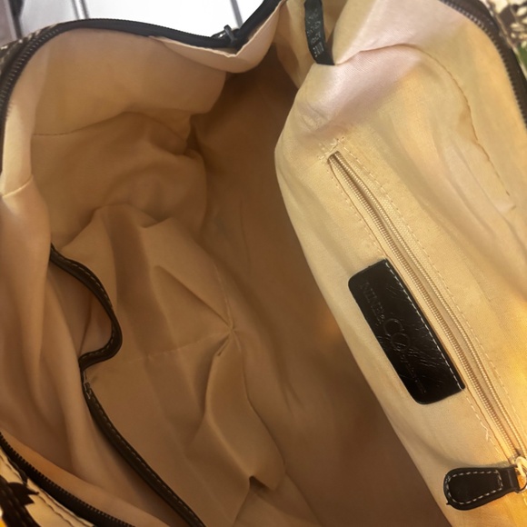 NINE CO Nylon Handbag White Florals Brown Straps Zip & Snap Closure - Picture 10 of 16